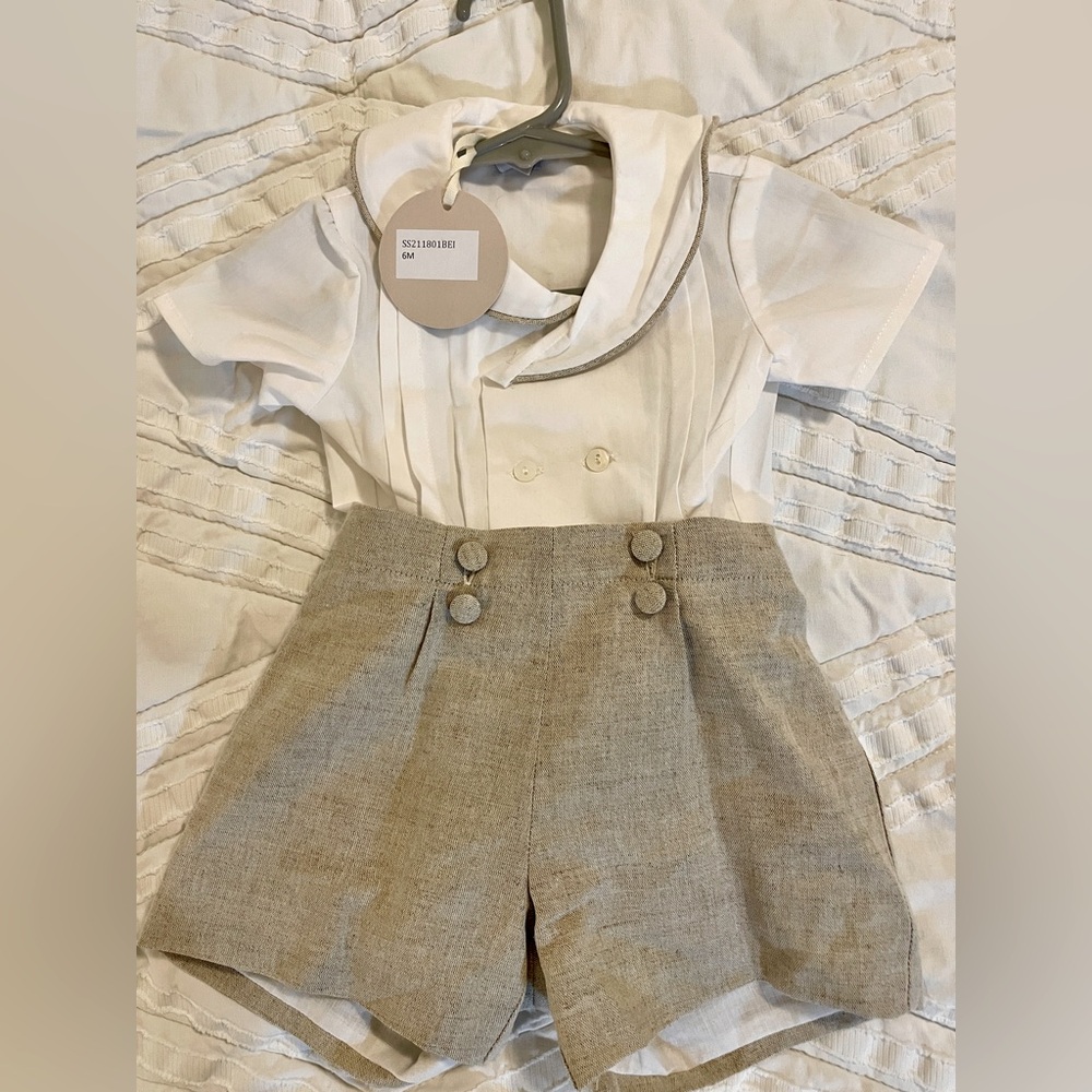 Pepa London Beige Linen Bloomers & Shirt Set- NWT, 6M